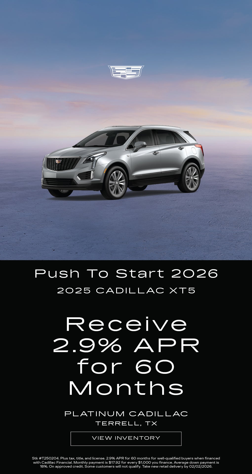 Shop 2.9% APR For 60 Months on 2025 Cadillac XT5!