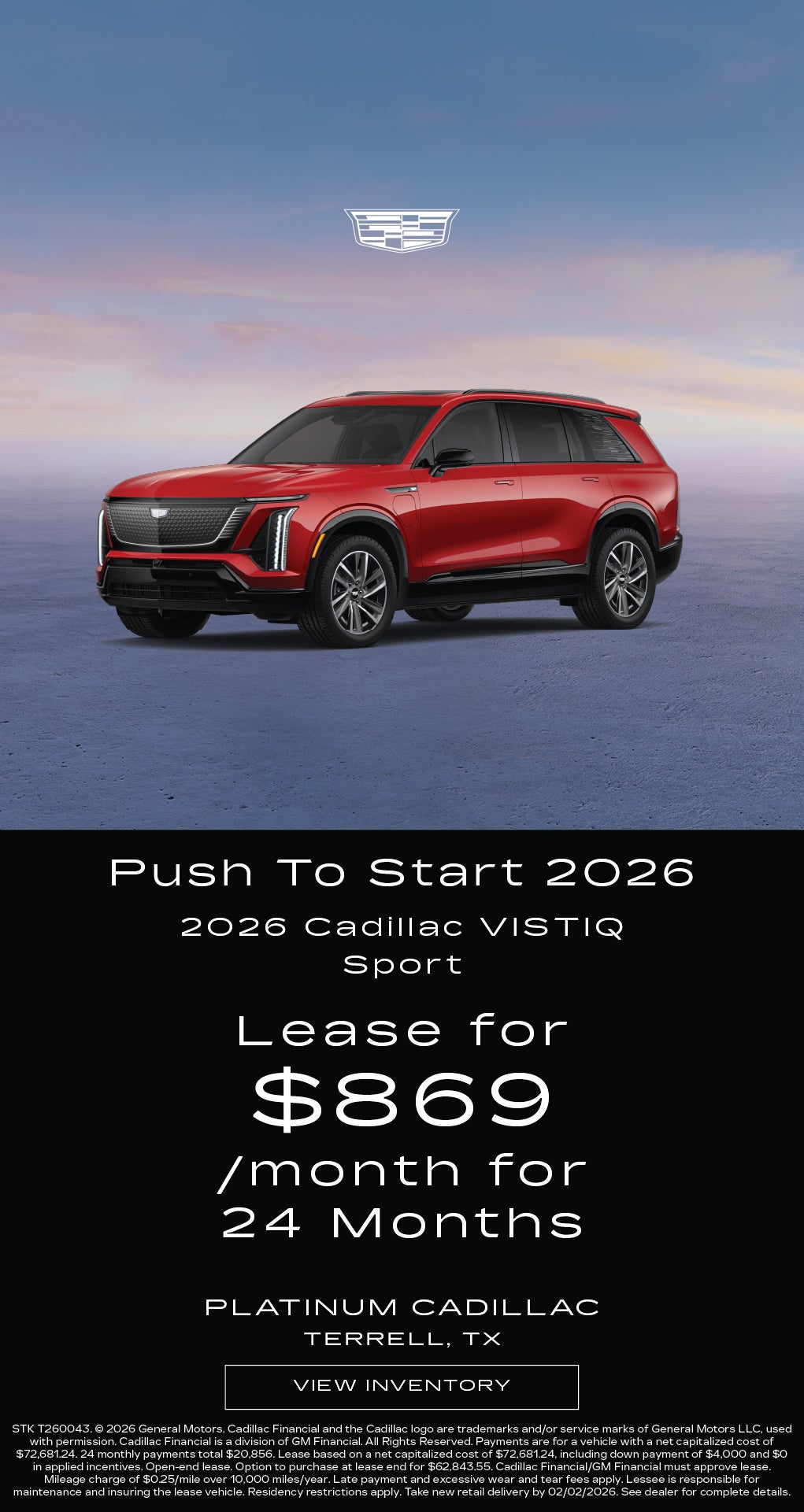 Shop $869/mo Lease Special on 2026 Cadillac VISTIQ Sport!